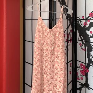 Pink Daisy Embroidered Midi Slip Dress
